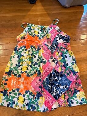 Women’s Floral Patchwork Swim dress - Pink, Orange, Navy